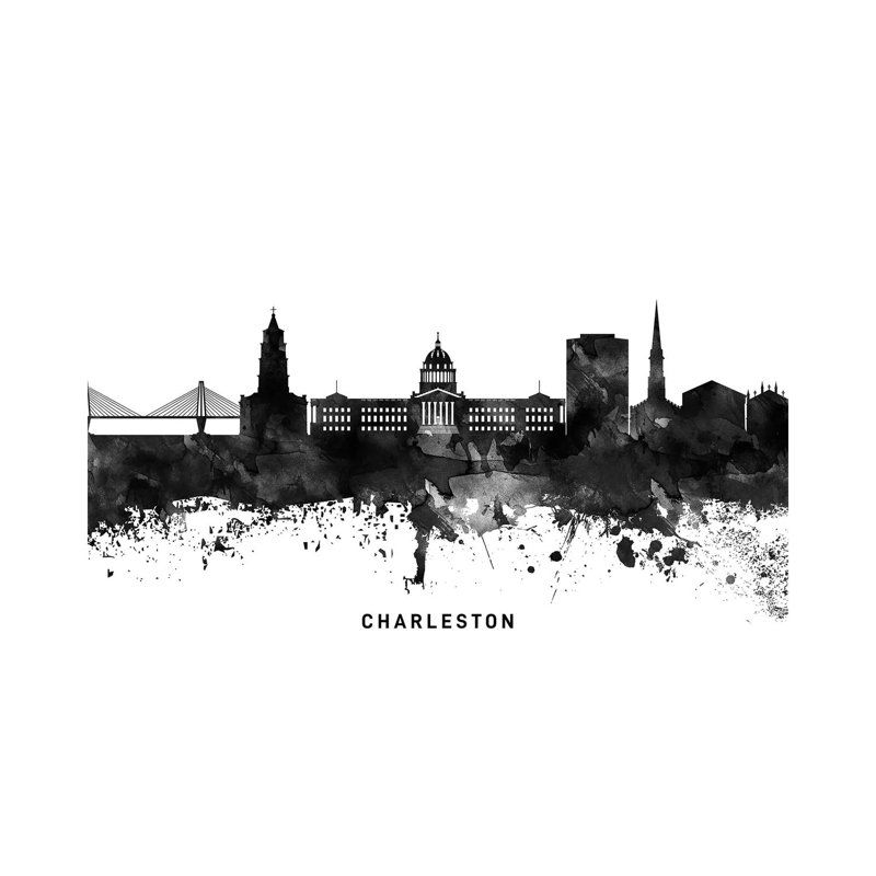Charleston Skyline Black And White by WallDecorAddict - Wrapped Canvas Painting, 101.6 cm H x 66.04 cm W x 1.91 cm D