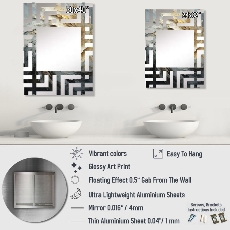 Carbone - Miroirs muraux décoratifs à collage abstrait MIR137987, 40 po x 30 po