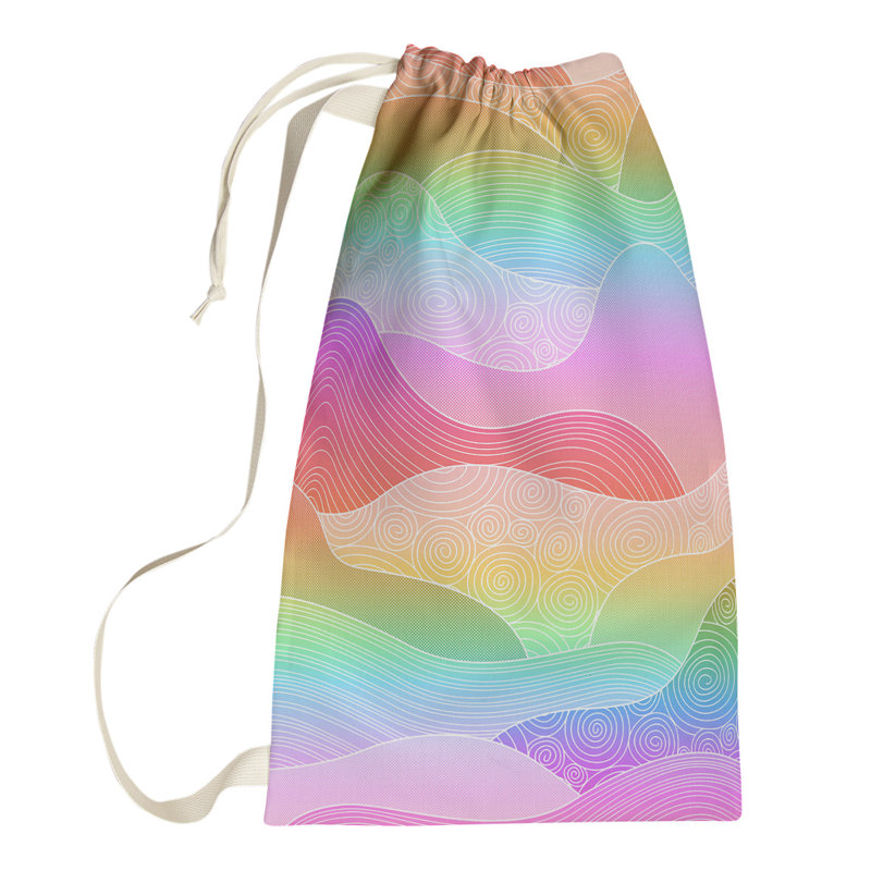 Sac à linge à ondulations tirées à la main, Grand (H 76,5 po x l 29,5 po x P 1,5 po), Bleu/rouge/vert