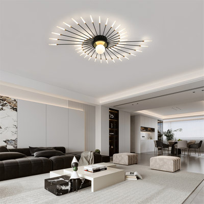 Modern Flush Mount LED Ceiling Light, Stepless Dimmable 3000K-6500K With Remote Memory For Living Room Bedroom