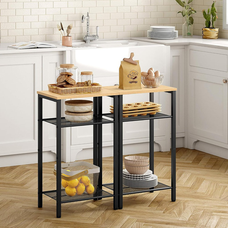 Table de bout à 3 niveaux, table de téléphone, table d'appoint étroite avec rangement, table de chevet pour petits espaces, structure en métal, pour salon, chambre à coucher, canapé-lit, couloir, assemblage facile, chêne noir et jaune