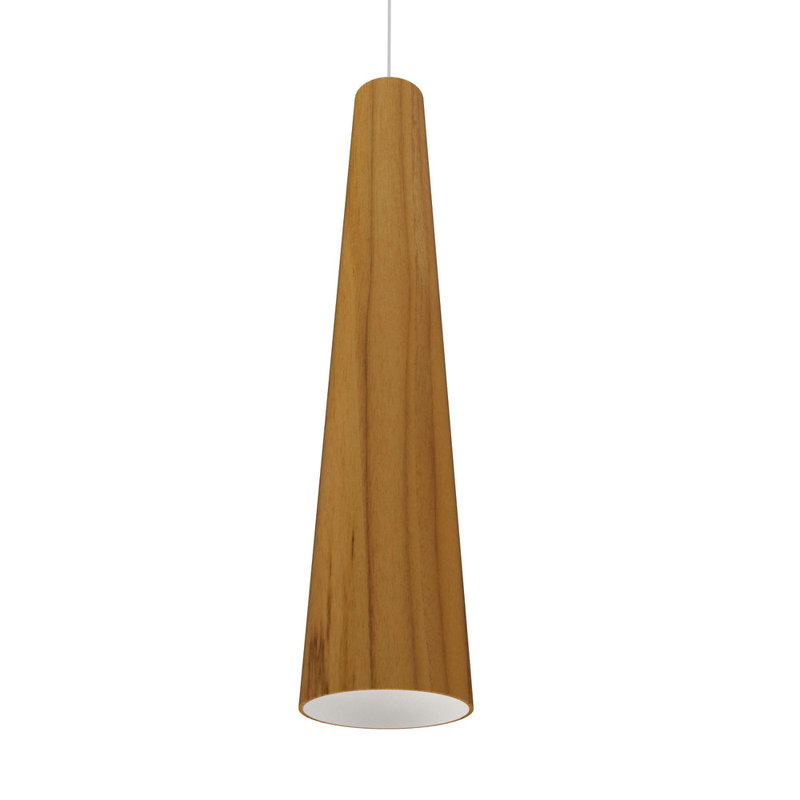 Teak Cone Mini Pendant Light with LED