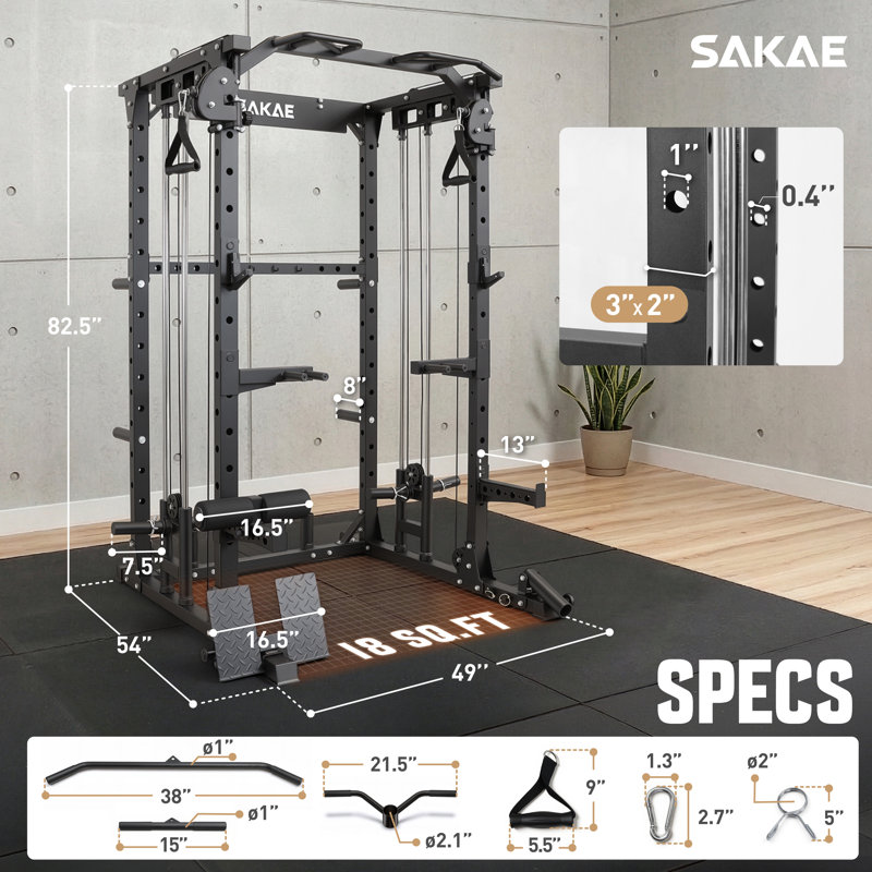 Multi-Function Squat Rack with Cable Crossover System, Power Rack with LAT Pull Down, Pull-Up Bar, Dip Bars, Weight Bench, 260 LB Bumper Plates, 7 FT Olympic Bar & Training Attachments