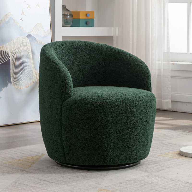 Genece Upholstered Swivel Accent Chair, Green Teddy Fabric