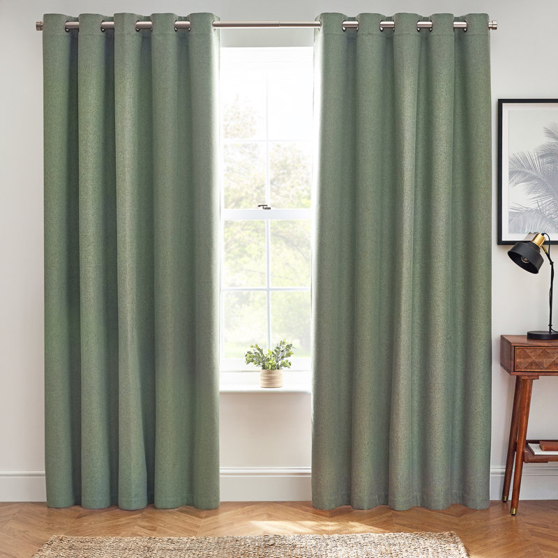 Dawn 100% Blackout Thermal Eyelet Curtains, Eucalyptus, 229cm Width x 183cm Drop