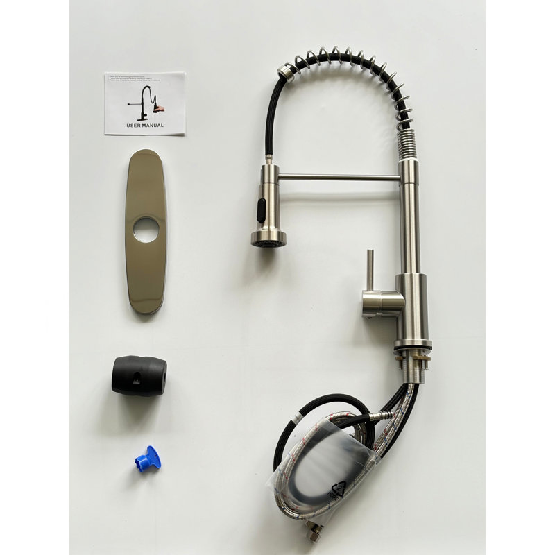 Kitchen Faucet With Pull Down Sprayer Industrial 1 Handle 1 Hole Or 3 Hole Faucet For Farmhouse Camper Laundry Utility Rv Wet Bar Sinks, Stainless Steel, Brushed Nickel