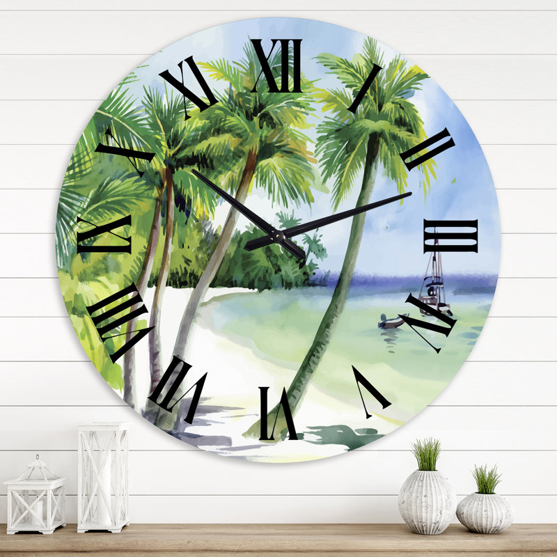 Summer Beach With Palm Trees - Horloge murale nautique et côtière, Surdimensionné
