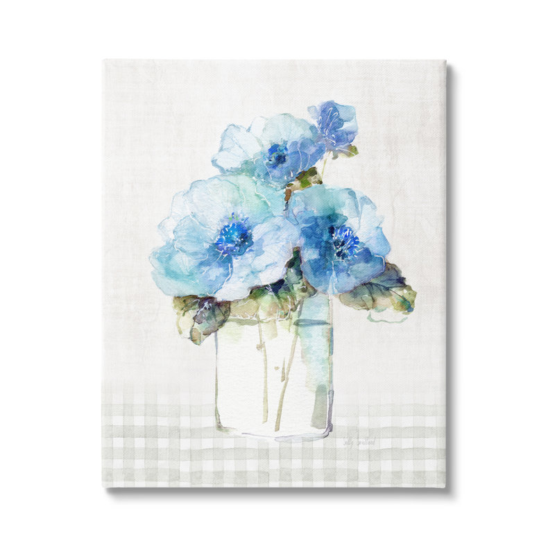 Plaid fleurs bleues sur toile, H 20 po x l 16 po x P 1,5 po