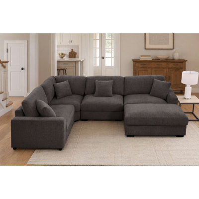Modular 5 Seats Cloud Sofa Comfy Corner Couch With Movable Ottoman