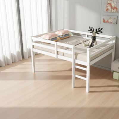 Full Rubber Wood Loft Bed With Ladder