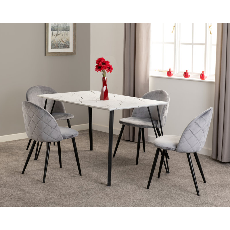 Belfast 4 - Person Dining Set, White Marble, Black