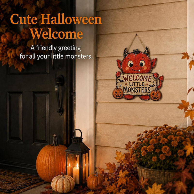 Cintre de porte d'Halloween monstre en bois