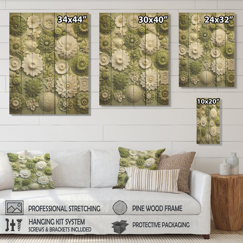 Carreaux floraux verts « Botanicals » I - Impression botanique sur bois, H 32 po x l 24 po