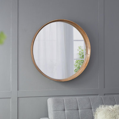 Miroir rond en bois de pin