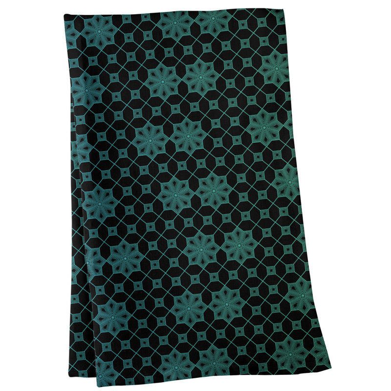Serviette de thé à treillis, Sergé de coton, Noir / menthe