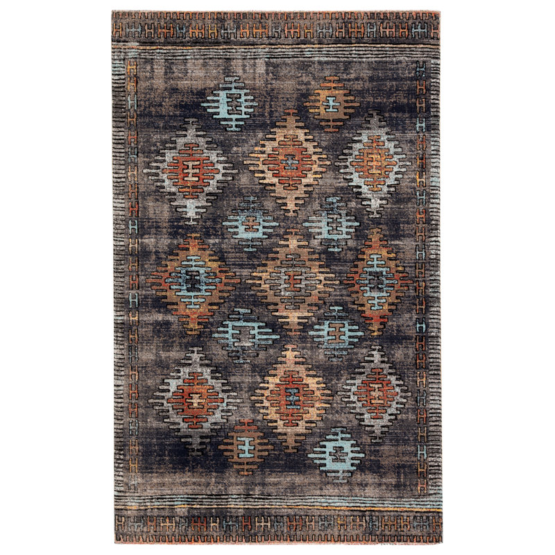 Tapis intérieur / extérieur bleu / orange / jaune Sacoya Southwestern, Rectangle 4 pi x 6 pi