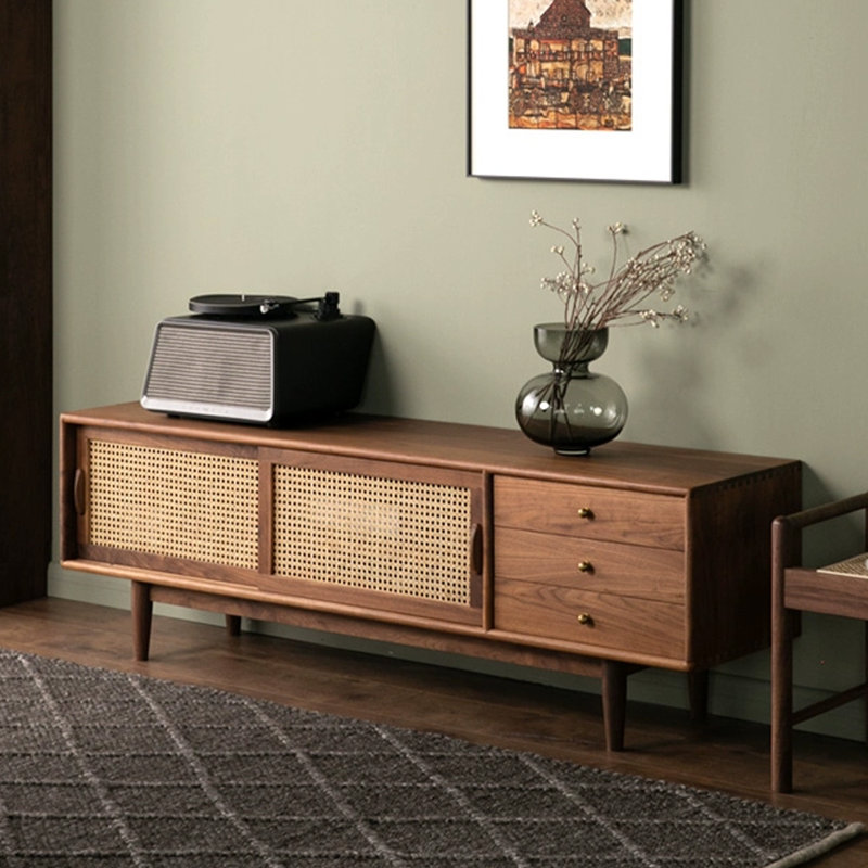 Meuble télé en bois de noyer rétro, H 20,47 po x L 62,99 po x l 15,75 po
