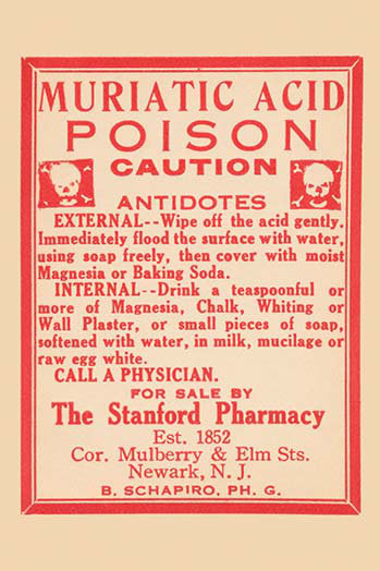 « muriatic acid », art textuel, H 42 po x l 28 po