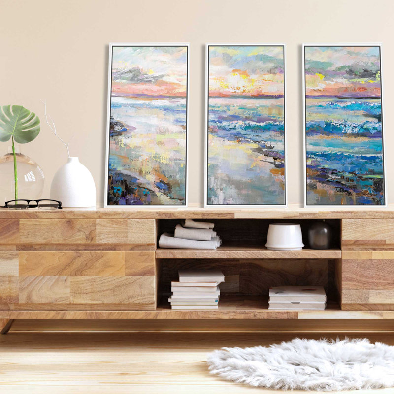Jet de mer - impression sur toile flottante 3 pièces, H 33,5 po x l 52,5 po x P 2 po