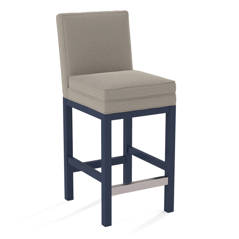 Upholstered Stool, Honey Finish, Beige Performance Fabric; 0851-73