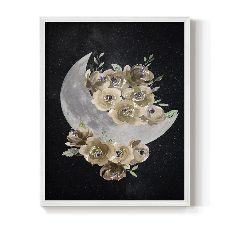 Reproduction encadrée de lune bohémienne - bois massif, H 10 po x l 8 po, Blanc