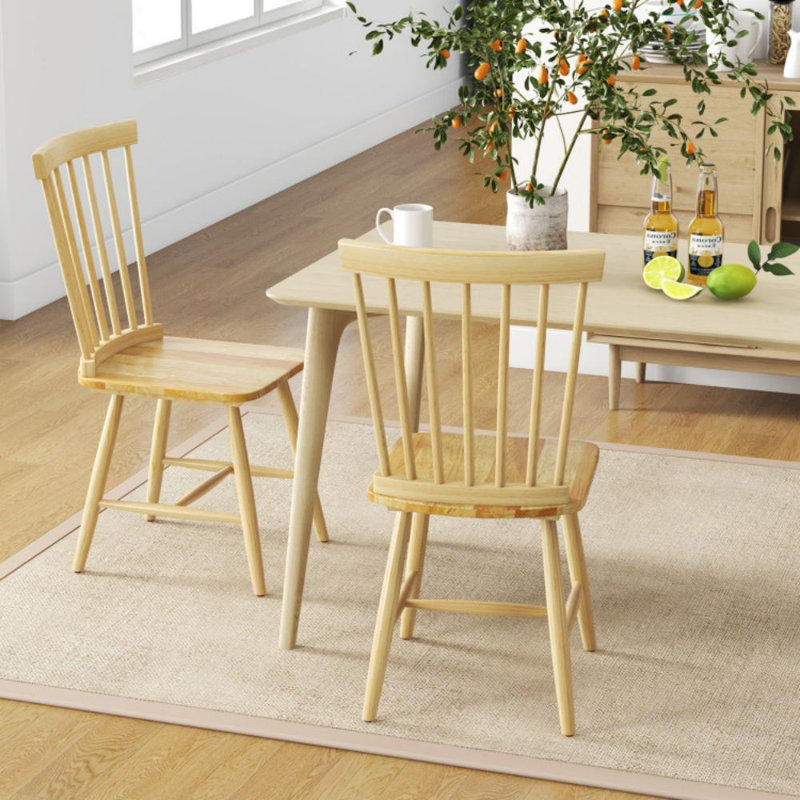 Natural Rubber Wood High Back Windsor Side Chairs