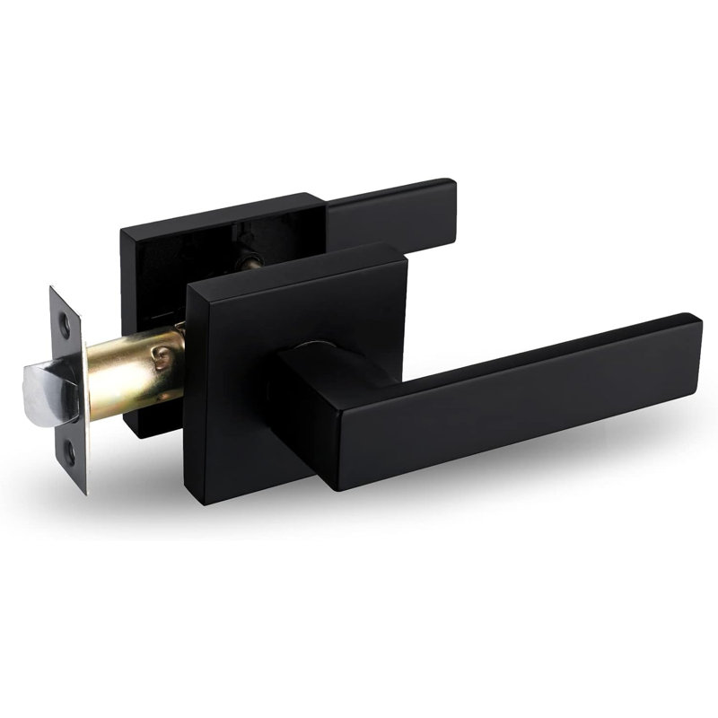 1 Pack Square Keyless Passage Door Lever Handle In Matte Black Finish