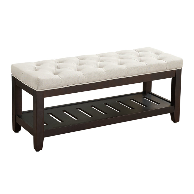 Repose-pieds cocktail capitonné de 44 po de largeur avec plateau de rangement, Lin blanc