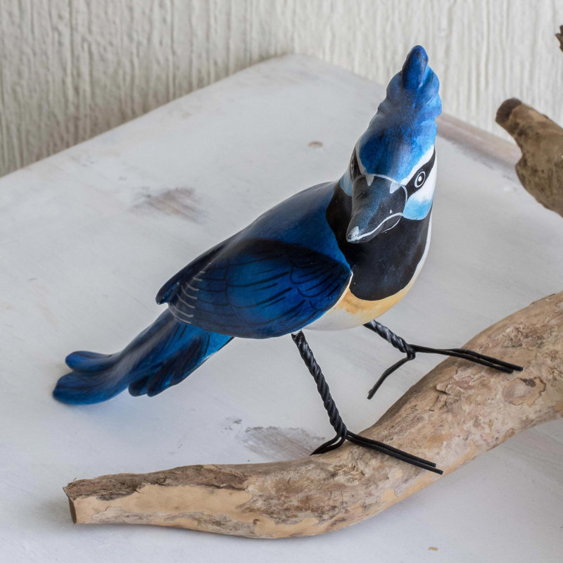 Handmade Black-Throated Magpie-Jay Ceramic Sculpture