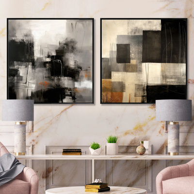 Black Mid Century Fusion - Modern Midcentury Square Collage Set Of 2