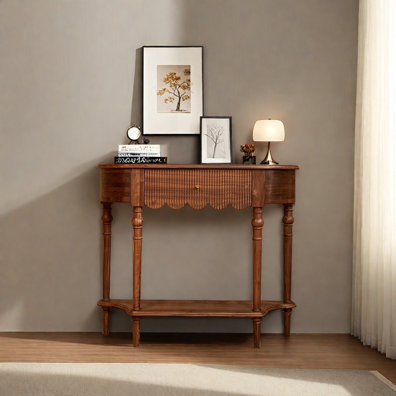 Retro Solid Wood Console Table with 1 Drawer
