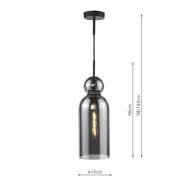 Tao 1LT PENDANT AMBER GLASS, Matt Black