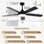 Ventilateur de plafond noir moderne 52 po avec lumières et télécommande, ventilateur de plafond à 5 pales pour chambre à coucher