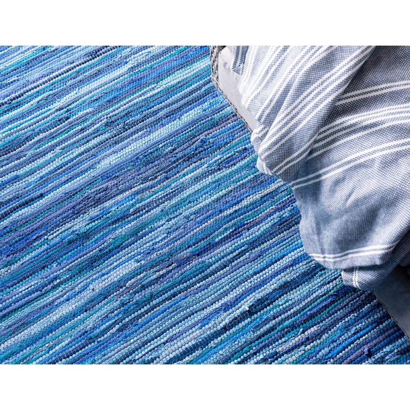 Handmade Navy Blue Stripe Braided Cotton 2'x3' Indoor Rug