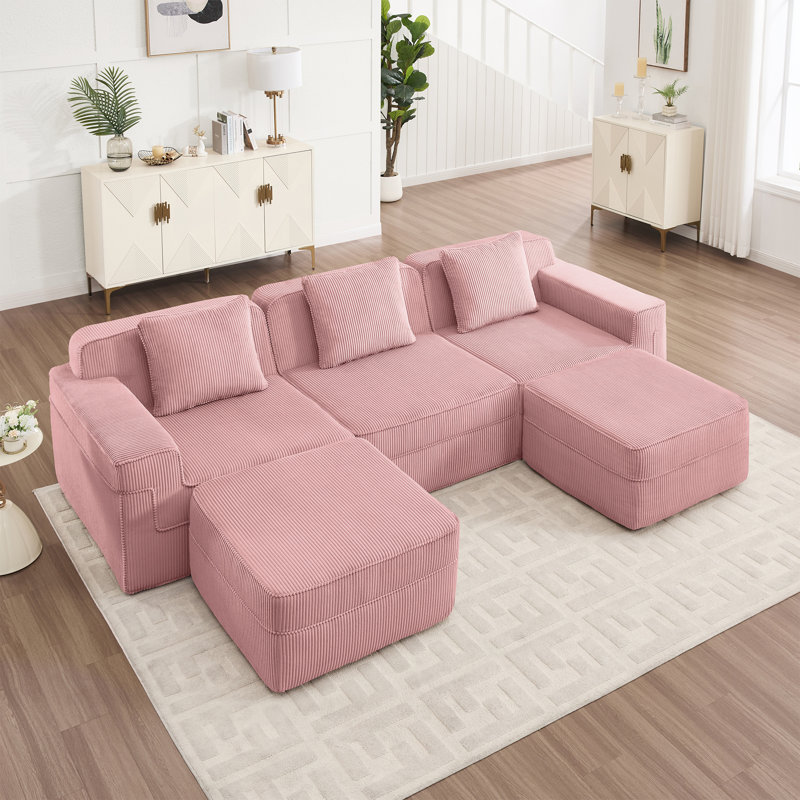 Canapé modulaire modulaire à 3 places en U avec assise profonde, conception moderne, coussins décoratifs et 2 repose-pieds mobiles pour un confort et une polyvalence ultimes