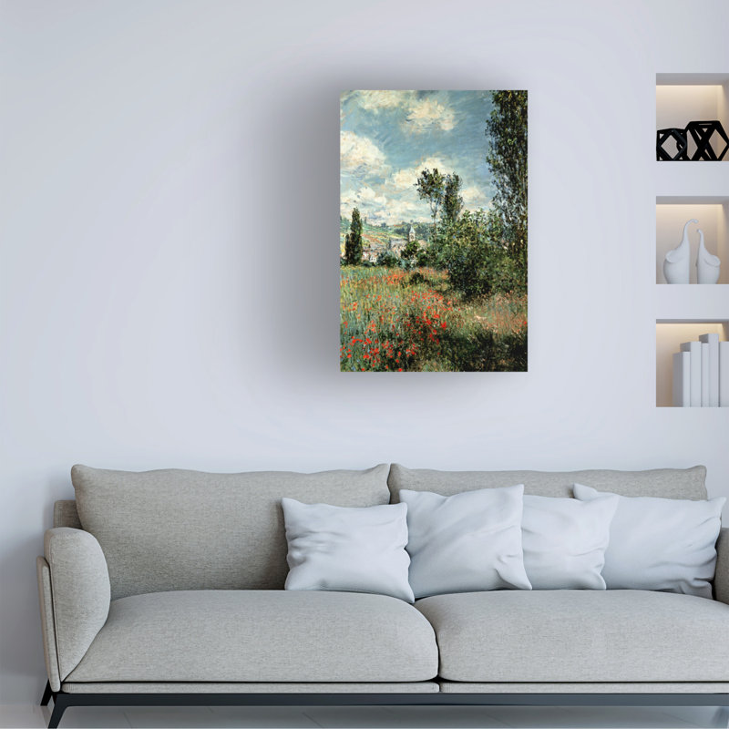 Art mural sur toile tendue - "Mon chemin à travers les coquelicots" de Claude Monet pour décoration de salon, de chambre à coucher ou de bureau - 16 x 24