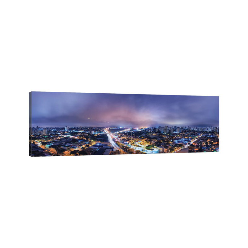 Night Cityscape Pano - Wrapped Canvas Panoramic Print, 50.8cm H x 152.4cm W x 1.905cm D