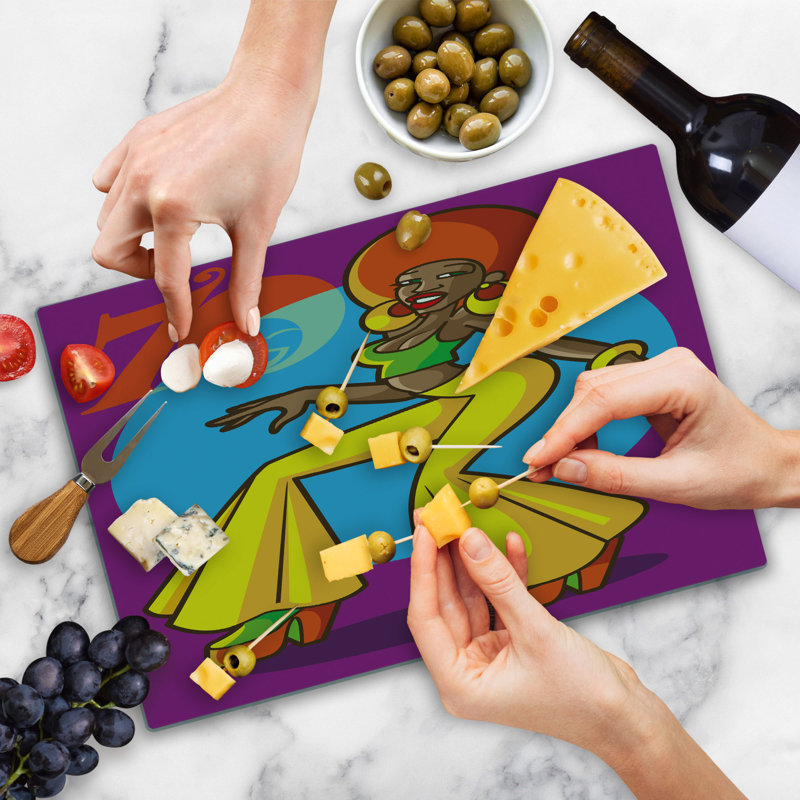 Ambesonne Party Cutting Board Large Size Afro Disco Lady Multicolor