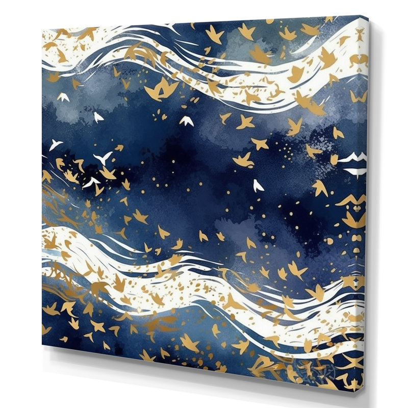 Bleu foncé et or abstrait VI, H 24 po x l 24 po x P 1 po, Toile tendue