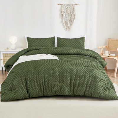 Ensemble d'édredon pour grand lit Andency vert olive - Ensemble de 7 édredons pour grand lit vert olive Boho, ensemble de lit capitonné avec édredon, draps, taies d'oreiller et taies décoratives