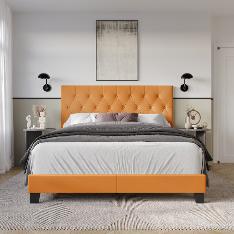 Omaha Tufted Upholstered Panel Bed, Queen, Orange