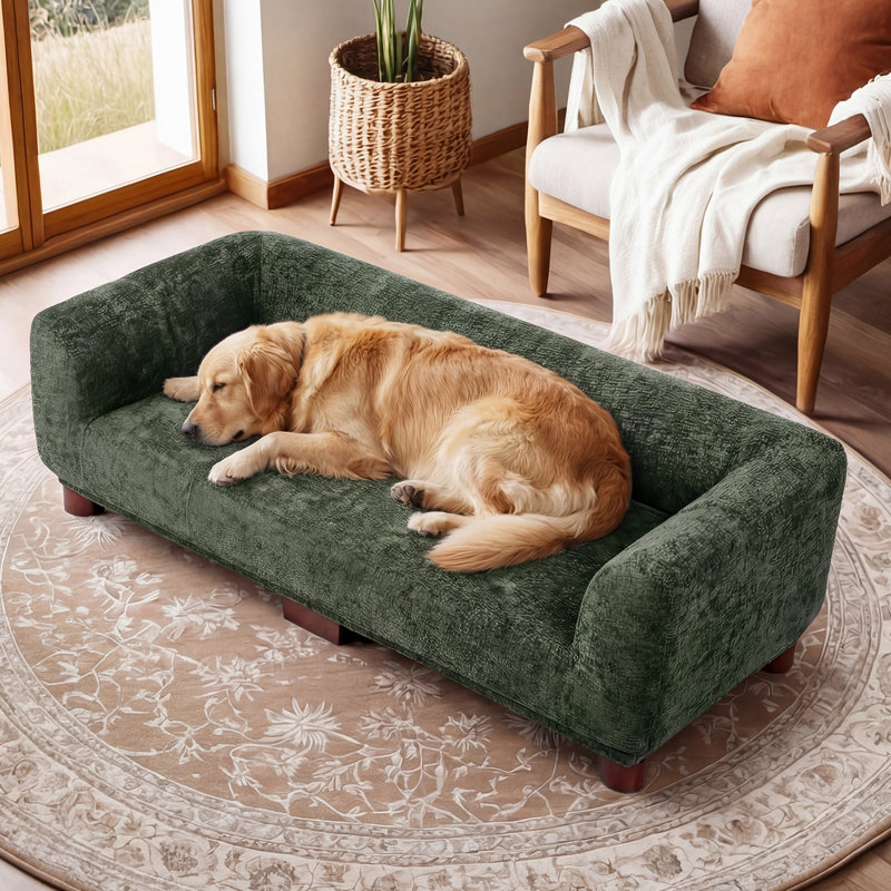 Canapé-lit rembourré pour animaux de compagnie pour chiens et chats, canapé pour animaux de compagnie moderne avec dossier, accoudoirs, coussin antidérapant, canapé pour chien surélevé avec sièges profonds