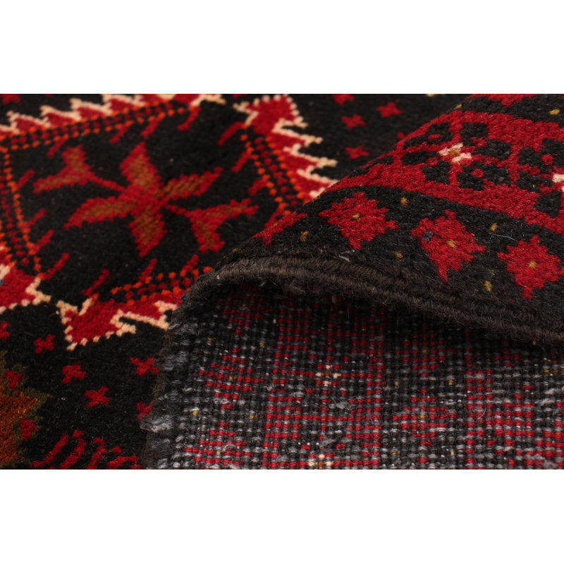 One-of-a-Kind 3'5" x 5'10" 1980s Rectangle Wool Area Rug in Black and Red