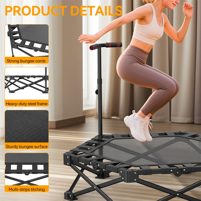 Wekli 106.5cm Round Fitness Trampoline with Handlebar