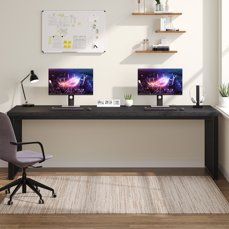 Carren 78.74" W Industrial Manufactured Wood 2-Person Computer Desk, Black/Black