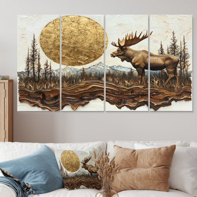 Golden Moose In The WinterLandscape II - Moose - Modern Wall Art For Living Room