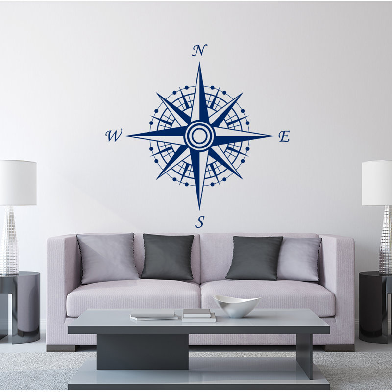 Décalcomanie murale autocollante compass, Bleu foncé