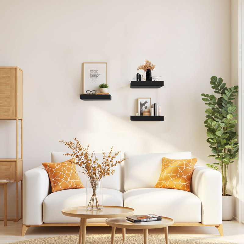 Ensemble de 3 tablettes murales flottantes minimalistes modernes, Noir