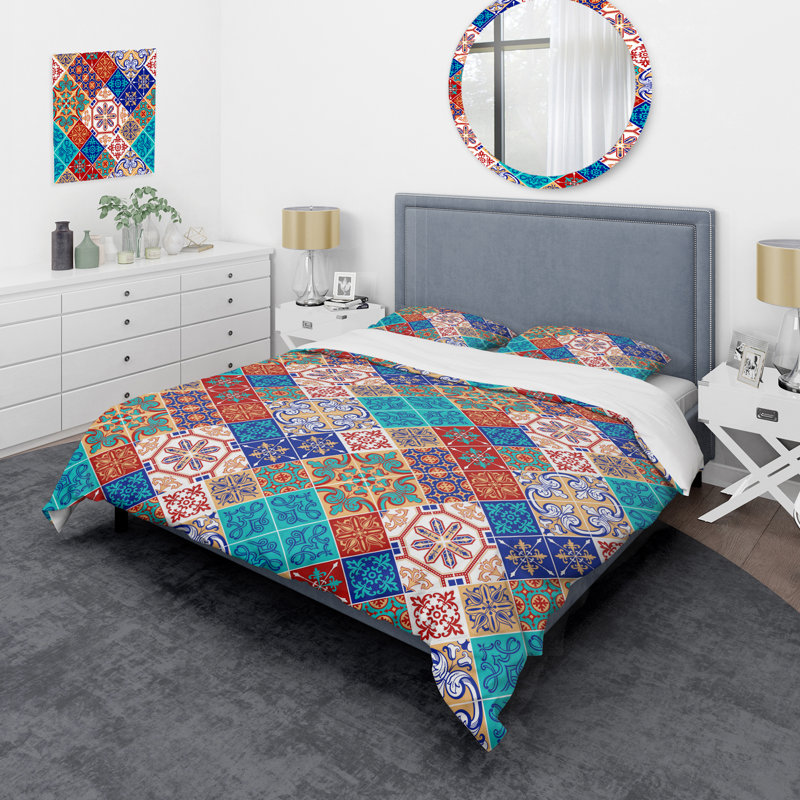 Multicolore patchwork ethnique - ensemble de housse de couette abstrait - microfibre de polyester