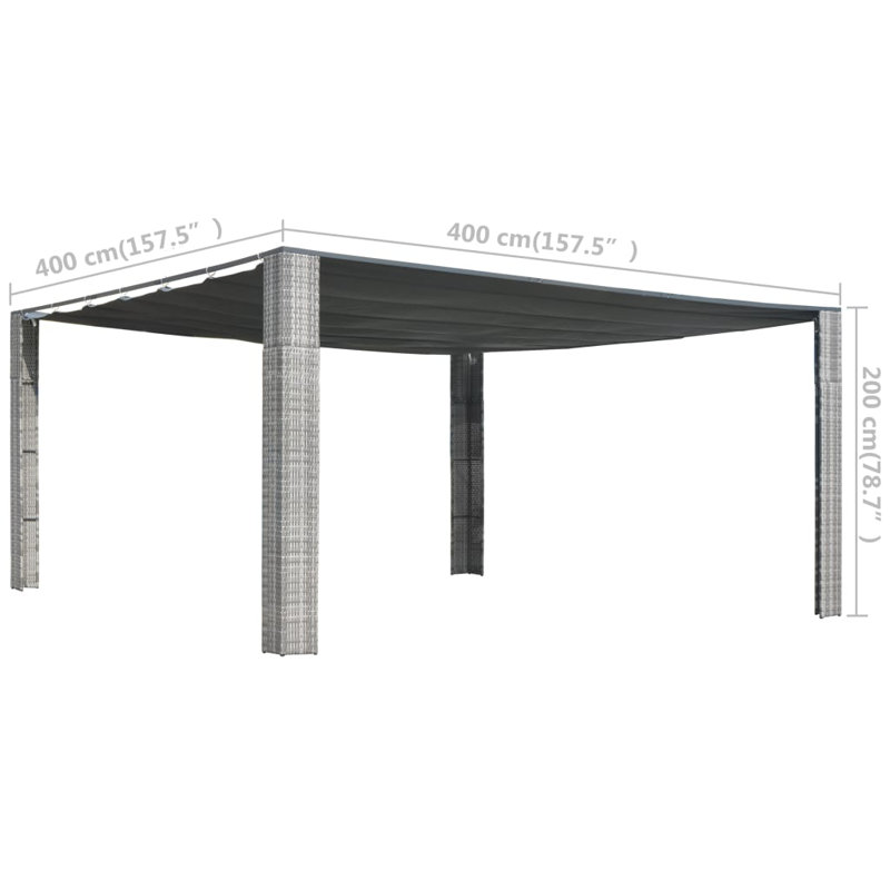 Gray and Anthracite Poly Rattan Gazebo with Sliding Roof